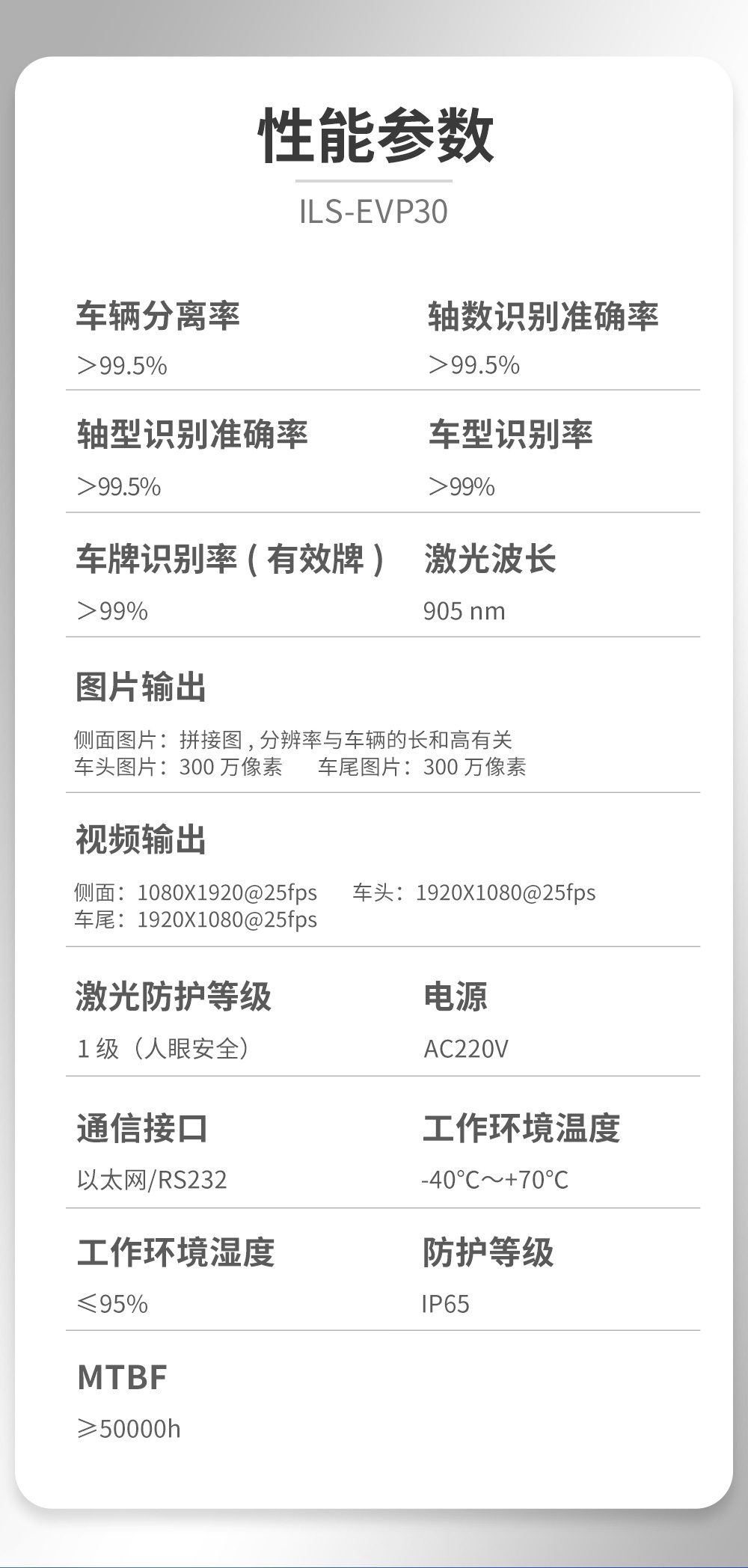 ILS-EVP30镭视一体车型识别器